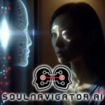 Introducing SoulNavigator: A New Hope: An image of a woman looking at a glowing AI interface, symbolizing hope and curiosity.